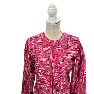 Lauren Ashley Women Pink Textured Striped Full Zip Jacket Sz S Cotton Art 2 Wear